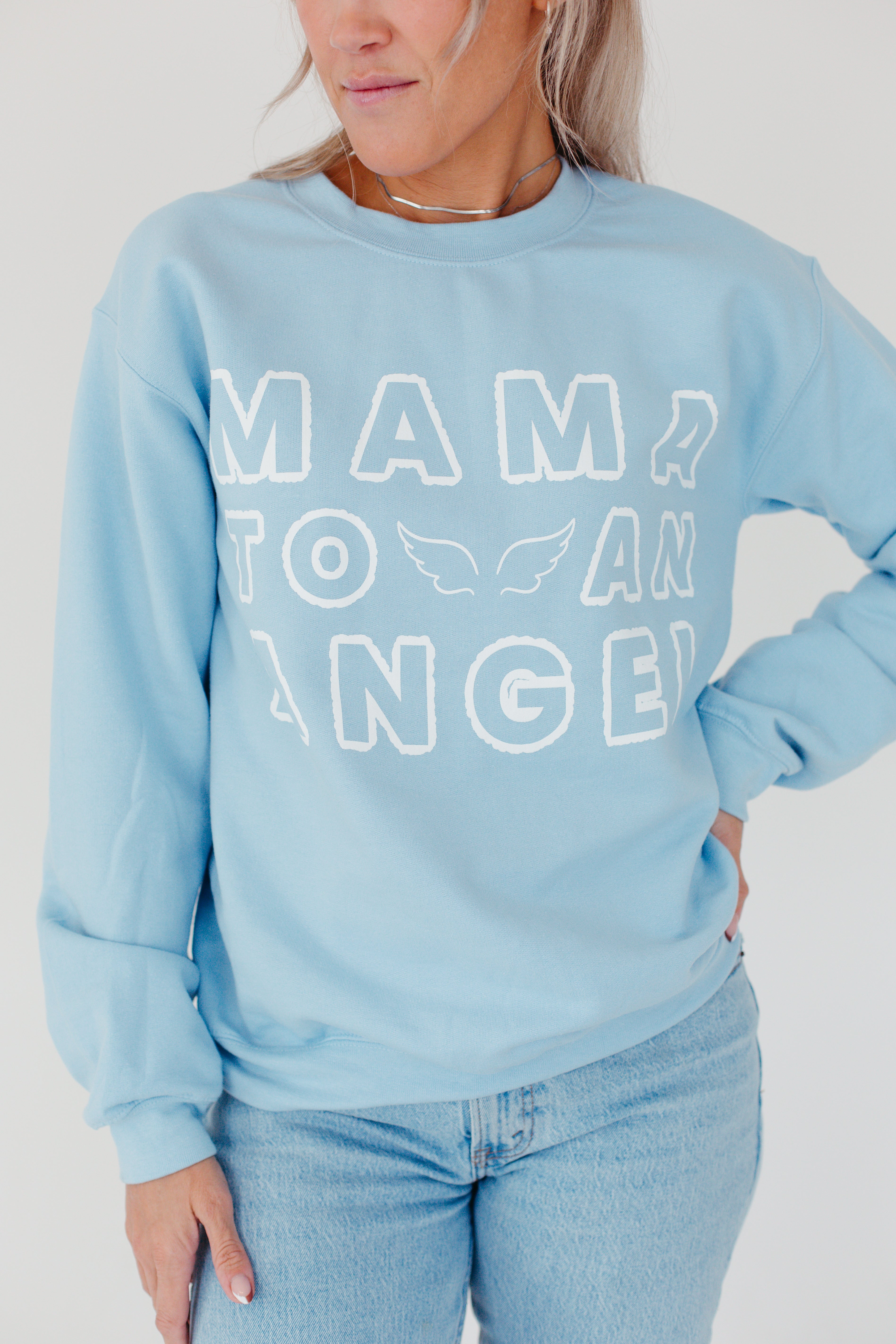 Mama To An Angel Sweatshirt - Light Blue